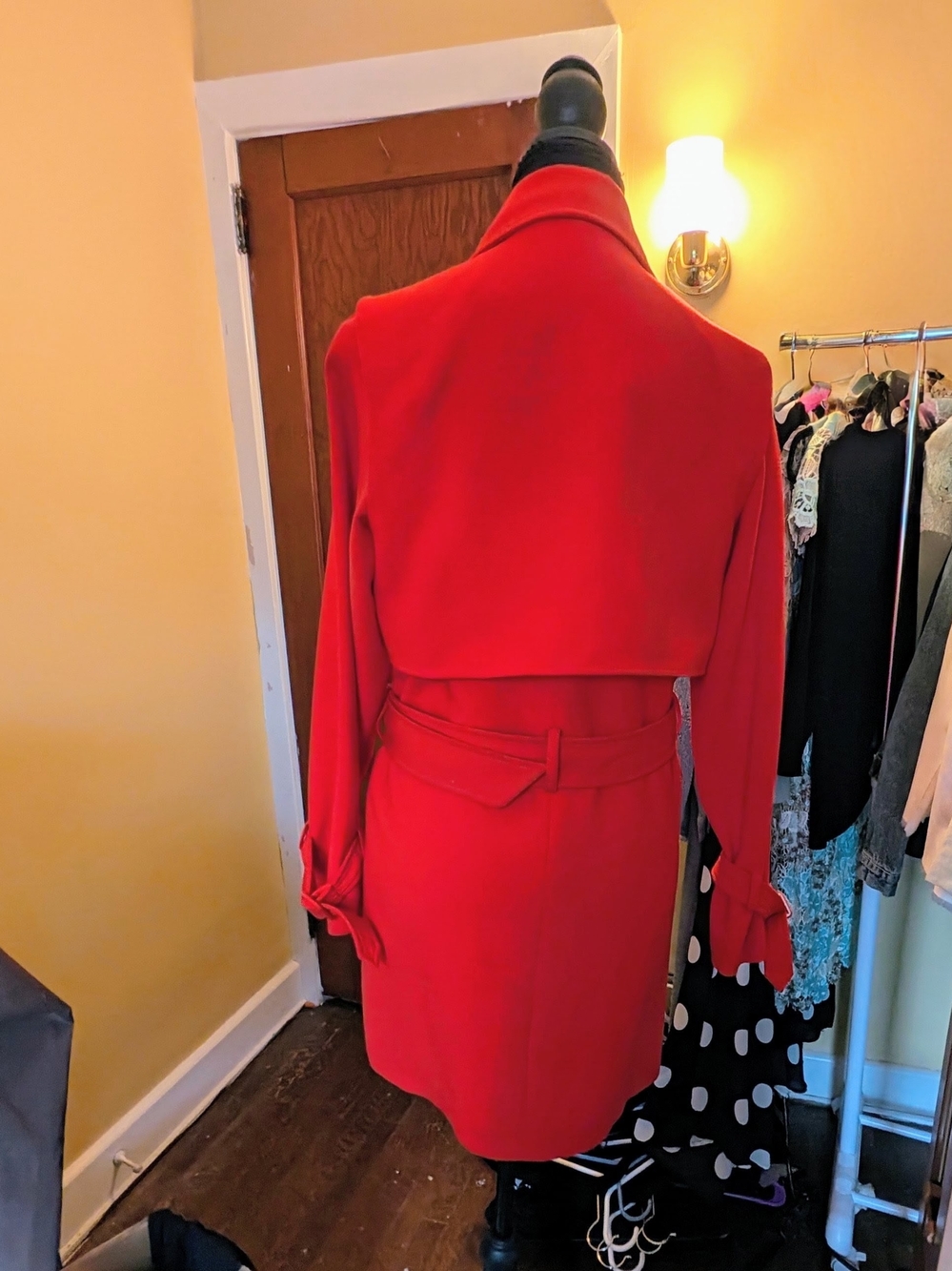 Topshop Red Double-Breasted Pea Coat with Capelet And Belt - Picture 6 of 11